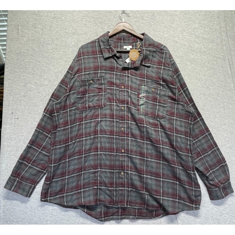 DIP ECO Friendly Flannel Shirt Men 3XLT Gray Multi Plaid Cotton Collar Button Up